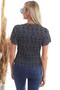 20343367 Patterned Pleated Crew Neck Short Sleeve Blouse Black Turquoise - 5