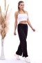 20070786 Knitted Crepe Elastic Waist Wide Leg Pants Black Red - 2