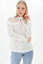 9109329 Şile Fabric Shoulder Ruched Tulle Ruffle Blouse Ecru - 3