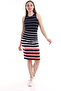 21252500 Viscose Stripe Patterned Sleeveless Long Dress Navy Blue White Striped
