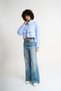 Light Blue-Large Pocket Detailed Striped Crop Shirt- 44-50 |   4030