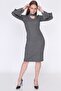 9361013 Jacquard Windowed Sleeve Flounce Pearl Dress Gray-Black Jacquard - 7
