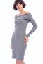8434312 Thick Lyc. Ribbed Knit Off-The-Shoulder Long Sleeve Dress Gray