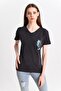 9282830 Single Jersey Tulle Sequin Pocket Short Sleeve V-Neck Blouse Black - 7