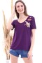 7130562 Stork Embroidered V-Neck Boyfriend Short Sleeve Blouse Murdum - 3