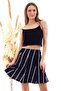 9131317 Knitted Crepe Patterned Piece Short Skirt Navy Blue White Striped