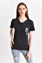 9282830 Single Jersey Tulle Sequin Pocket Short Sleeve V-Neck Blouse Black - 8