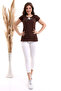 22484874 Krinkle Hemline Pompom Madonna Collar Short Sleeve Blouse BROWN - 4