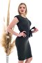20070783 Knitted Crepe Belted Shoulder Shoulder Pad Piece Dress Khaki - 3
