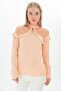 9109329 Şile Bezi Shoulder Ruffled Tulle Blouse with Lace Detail Pudra