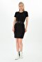 9111112 Double-Layered Crew Neck Short Sleeve Dress Black