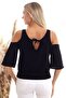 20333451 Ayrobin Off-The-Shoulder Elastic Waist Short Sleeve Blouse Black - 7