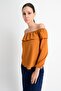 8121836 Kobe Madonna Collar Sleeved Elastic Long Sleeve Blouse Mustard