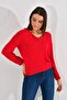 20026187 Knitwear Striped V-Neck Blouse Red - 4