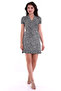 22223918 Des.Striped Ribbed Knit Double-Breasted Collar Short Sleeve Dress Black White