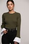 7376003 Slim Ribbed Camisole Long Sleeve Blouse with Cuff Trim Khaki - 2