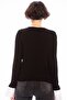 8506003 Slim Ribbed Camisole Long Sleeve Blouse with Cuff Trim Black - 2