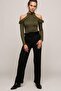 9380793 Corded Fabric Elastic Waist Long Trousers Black