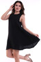 22223105 Nylon Linen Sleeveless Flared Dress Black - 3