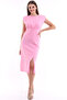 21333815 Gathered Bust Slit Short Sleeve Dress Pink - 5