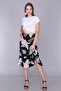 9333334 Dok.Viskon Patterned Slit Tiered Skirt Black Flowers