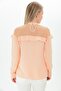 9109329 Şile Bezi Shoulder Ruffled Tulle Blouse with Lace Detail Pudra - 5