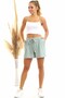20064507 Knitted Crepe Pocketed Tie-Up Elastic Waist Shorts Cagla Green - 2