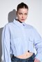 Light Blue-Large Pocket Detailed Striped Crop Shirt- 44-50 |   4030 - 4