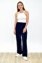 9313333 Viscose Pocketed Wide Leg Pleated Trousers Navy Blue - 3