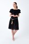 92210138 Linen Madonna Collar Waist Belted Short Sleeve Dress Black - 2
