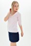 9109314 V-Neck Back Tulle Lace-Up Sleeveless Guipure Blouse Pudra - 3