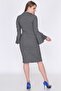 9361013 Jacquard Windowed Sleeve Flounce Pearl Dress Gray-Black Jacquard - 4