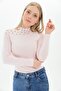 9100936 Yumoş One-Shoulder Open Blouse with Pearls Pudra - 2