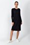 9361437 Thick Corded Fabric Ribbed Knit Pockets Long Tunic Dress Black - 2