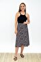 9313124 Dok.Viskon Patterned Tie-Waist Wrap Skirt Black Flower Pattern