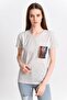 9282830 Single Jersey Tulle Sequin Pocket Short Sleeve V-Neck Blouse Beige - 3