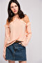 8139329 Şile Bezi Shoulder Ruffled Tulle Blouse with Lace Detail Pudra - 2