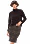 8505072 Plaid Stripe Pattern Elastic Waist Slit Pencil Skirt Khaki