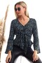 20333372 Dok.Viskon Patterned Front Tie Blouse with Flounces Black Turquoise - 2