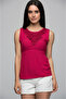 7250743 Şile Fabric V-Neck Front Lace-Up Waist Ruched Sleeveless Blouse Fusya - 2
