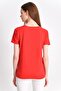 9282822 Single Jersey Short Sleeve V-Neck Blouse with Crown Stones on the Chest Red - 7