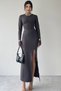 Women's Stretchy Smoked Sandy Fabric Midi Evening Dress with Gathered and Tied Back Detail and Hand-Tied Detail 328 - 6