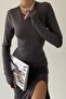 Smoked Sandy Fabric Hand Snap Long Sleeve Midi Evening Dress with Drawstring Back and Lacing Detail 328 - 4