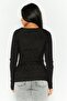 Women V-Neck Long Sleeves Metallic Sweater, Black - 4