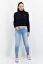 Women High Neck Long Sleeve Knitted Sweater, Dark Navy - 4