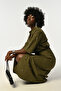 Women's Front Stone Embroidered Truvacar Sleeves Khaki Color Shirt - 2