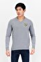 Men V-Neck Embroidered Logo Long Sleeve Sweater, Grey