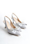 Women's Stiletto Open Back Bow Detailed Heeled Casual Shoes Mesh Silver