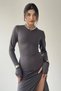Women's Stretchy Smoked Sandy Fabric Midi Evening Dress with Gathered and Tied Back Detail and Hand-Tied Detail 328 - 2
