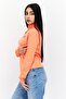 Women Mock Neck Long Sleeves Embroidered Logo Sweater, Orange - 4